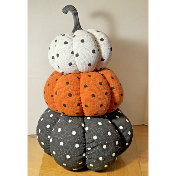 Triple Stacked Puffy Pokadot Pumpkins Fallfest Decoration - Picture 2 of 8